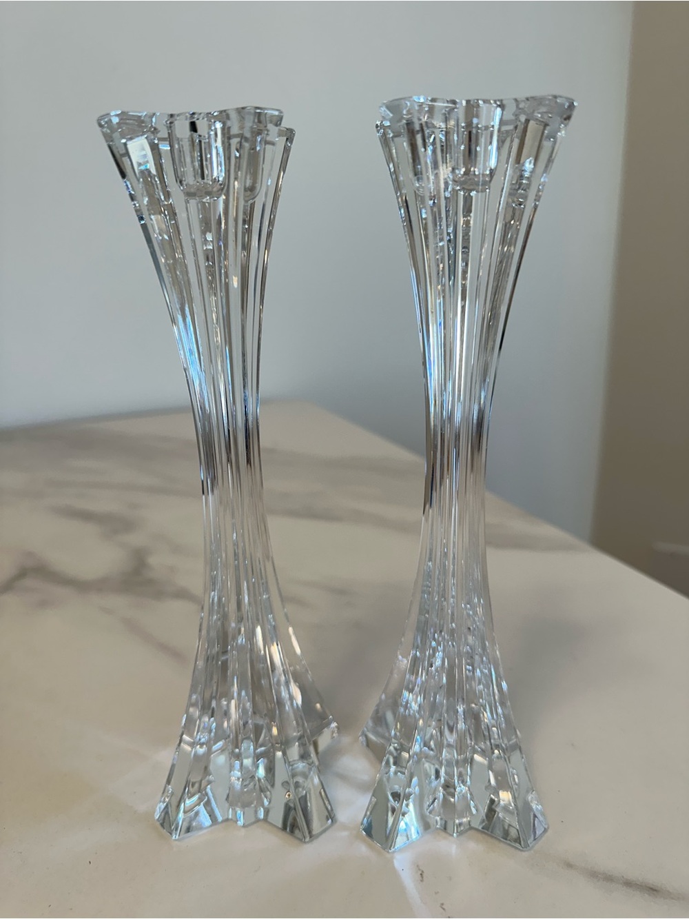 Lenox Crystal Tall Pair Candle Holders - Clear Glass
